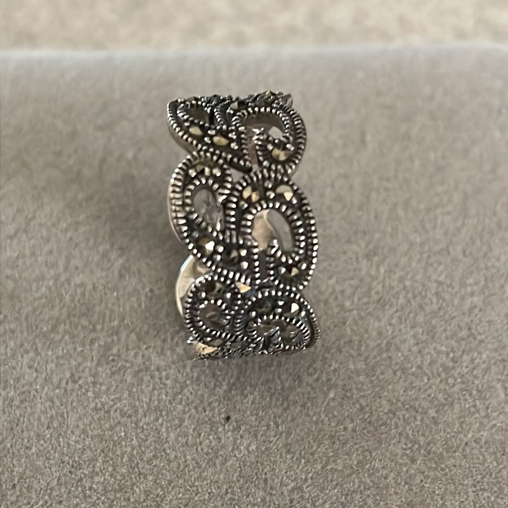 925 Sterling Silver Marcasite Initial Script G Ba… - image 2
